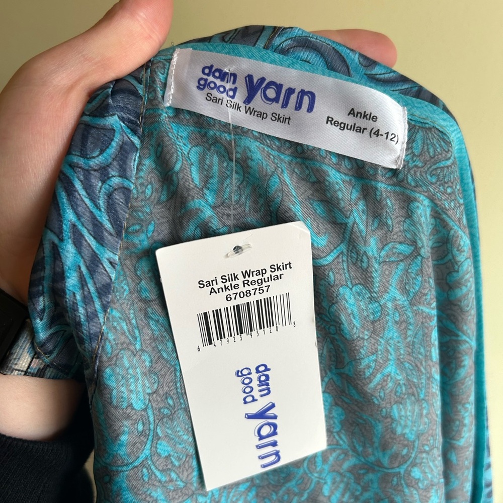 Darn Good Yarn Blue and Gray Sari Silk Wrap Skirt